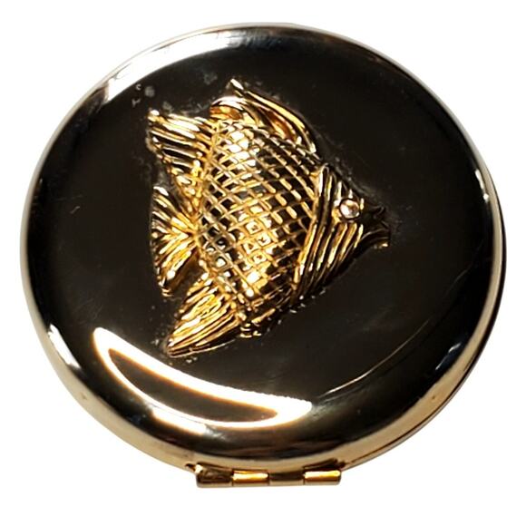 Angel Fish Compact Mirror Gold Tone 2" - Picture 1 of 5